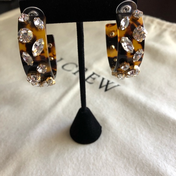 NWT J. Crew tortoise hoops with crystals - Picture 5 of 10